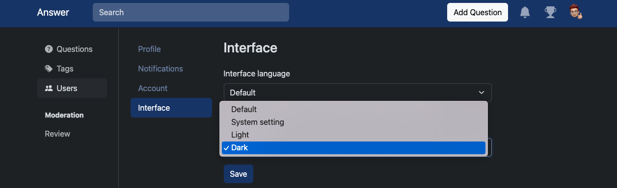 User Set Dark Mode