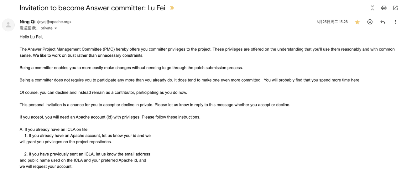 从贡献者到 PPMC Member：Lu Fei 的 Apache Answer之旅 | Answer